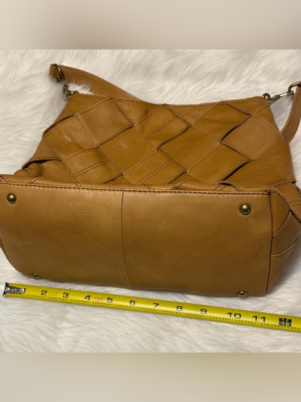 American Leather Co Mercer Woven Leather Hobo Shoulder Bag in Cognac Brown - Picture 10 of 11